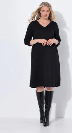 Ulla Popken Jerseykleid Sweat-Midikleid A-Linie V-Ausschnitt 3/4-Arm