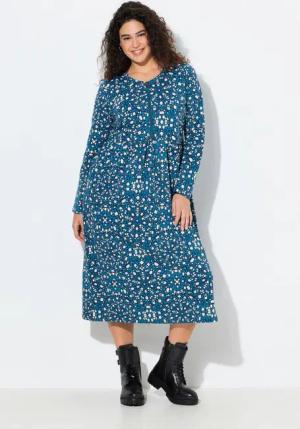 Ulla Popken Jerseykleid Sweat-Midikleid Zipper A-Linie Rundhals Langarm