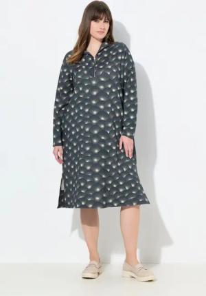 Ulla Popken Jerseykleid Sweatkleid A-Linie Stehkragen Langarm Biobaumwolle