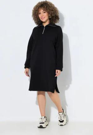 Ulla Popken Jerseykleid Sweatkleid Troyerkragen Reißverschluss Langarm