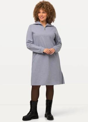 Ulla Popken Jerseykleid Sweatkleid Troyerkragen Reißverschluss Langarm