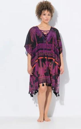 Ulla Popken Jerseykleid Tunika Palmen Oversized Schnürung Halbarm