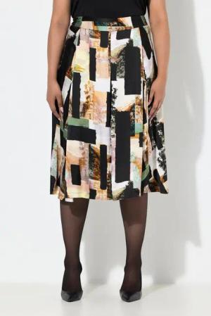 Ulla Popken Jerseyrock Midirock Landschaft A-Linie Steppfalten