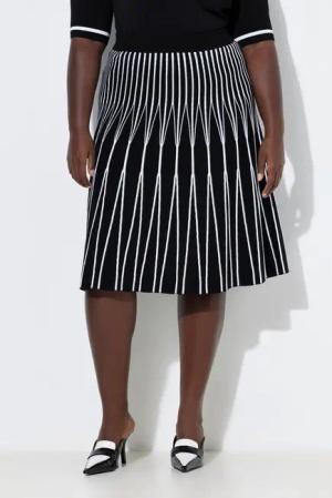 Ulla Popken Jerseyrock Plissee-Midirock Streifen A-Linie Elastikbund