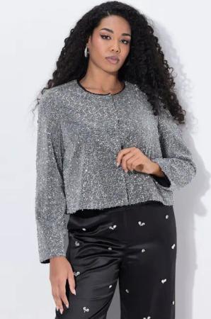 Ulla Popken Kurzjacke Bouclé-Jacke Glitter Boxy Rundhals Langarm