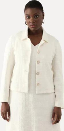 Ulla Popken Kurzjacke Bouclé-Jacke Hemdkragen Acetatfutter