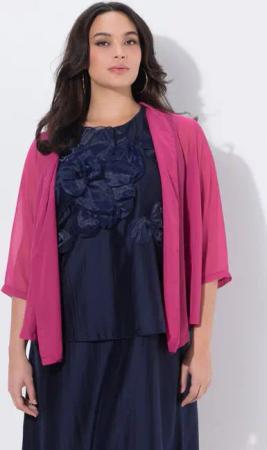 Ulla Popken Kurzjacke Chiffonjacke Oversized Schalkragen 3/4-Arm