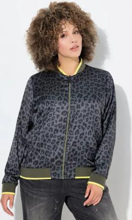 Ulla Popken Kurzjacke Wendeblouson uni/Leomuster Collegekragen Langarm