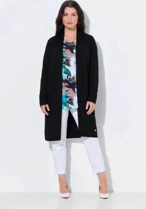 Ulla Popken Langjacke Long-Strickjacke Stehkragen offene Form Langarm