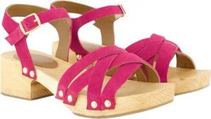 Ulla Popken Leder-Clog-Sandaletten Nieten Holzsohle Sandalette