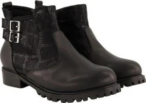 Ulla Popken Leder-Stiefeletten Doppelschnalle Elastikeinsatz Stiefelette