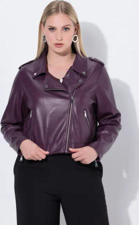 Ulla Popken Lederjacke Bikerjacke Lederoptik Reverskragen Zipptaschen