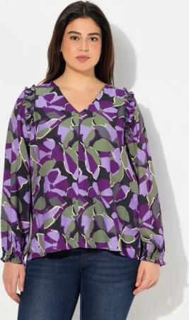 Ulla Popken Longbluse Bluse A-Linie Tunika-Ausschnitt Ziernähte 3/4-Arm