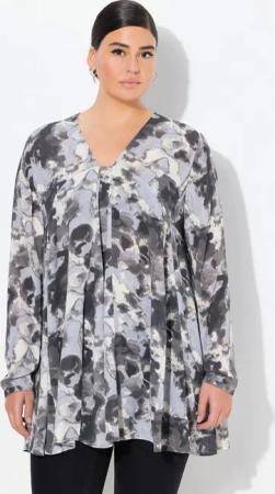 Ulla Popken Longbluse Bluse Alloverdruck A-Linie Carree-Ausschnitt