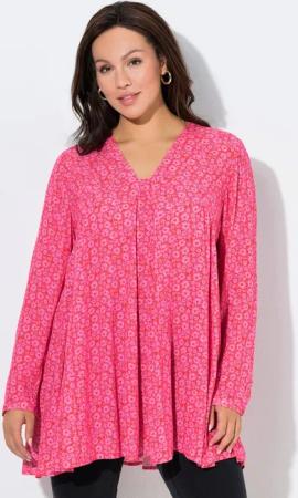 Ulla Popken Longbluse Bluse Blüten A-Linie Carré-Ausschnitt Langarm