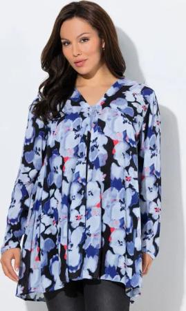 Ulla Popken Longbluse Bluse Blütenmuster Godetfalten A-Linie Langarm