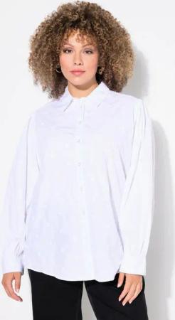 Ulla Popken Longbluse Bluse Herz-Stickerei A-Linie Hemdkragen Langarm