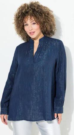 Ulla Popken Longbluse Bluse Metallic-Streifen A-Linie V-Ausschnitt