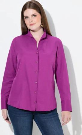 Ulla Popken Longbluse Bluse Oxford-Gewebe Kelchkragen Langarm
