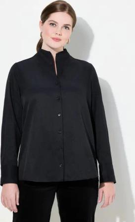 Ulla Popken Longbluse Bluse Oxford-Gewebe Kelchkragen Langarm