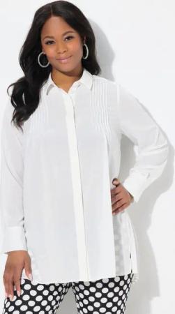 Ulla Popken Longbluse Bluse Plissee-Rücken A-Linie Hemdkragen Langarm