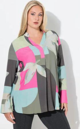 Ulla Popken Longbluse Bluse Zierfalte A-Linie Stehkragen Langarm