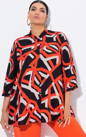 Ulla Popken Longbluse Chiffonbluse A-Linie Stehkragen 3/4-Arm