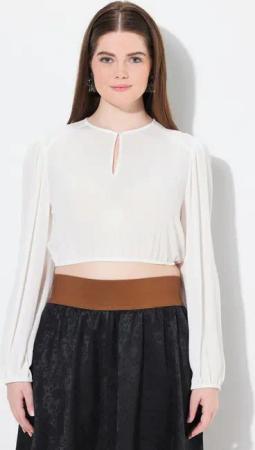 Ulla Popken Longbluse Dirndlbluse Gummisaum Rundhals weiter Langarm