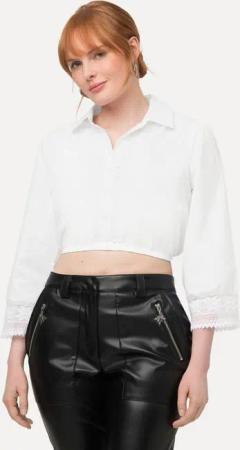Ulla Popken Longbluse Dirndlbluse Hemdkragen Elastiksaum Spitze 3/4-Arm