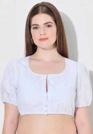 Ulla Popken Longbluse Dirndlbluse Rundhals weiter Tüll-Halbarm Gummisaum