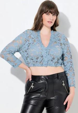 Ulla Popken Longbluse Dirndlbluse Spitze V-Ausschnitt 3/4-Arm Gummisaum