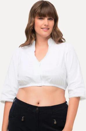 Ulla Popken Longbluse Dirndlbluse Stehkragen Spitze V-Ausschnitt 3/4-Arm