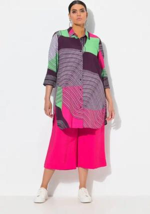 Ulla Popken Longbluse Hemdbluse längere A-Linie Hemdkragen 3/4-Arm