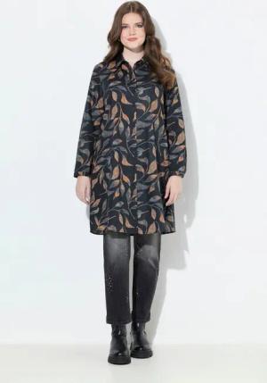 Ulla Popken Longbluse Longbluse Blätter A-Linie Hemdkragen Langarm