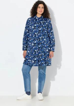 Ulla Popken Longbluse Longbluse Buchstaben A-Linie Hemdkragen Langarm