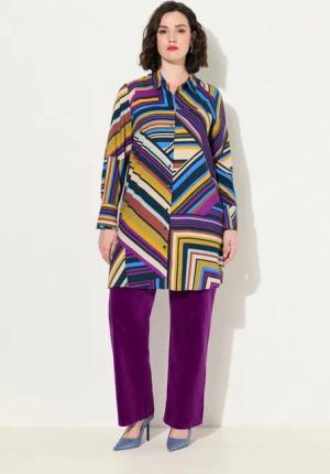Ulla Popken Longbluse Longbluse grafischer Druck A-Linie Hemdkragen