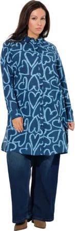 Ulla Popken Longbluse Longbluse Herzen Hemdkragen Langarm