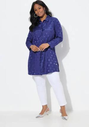 Ulla Popken Longbluse Longbluse Jacquard-Punkte Hemdkragen Langarm