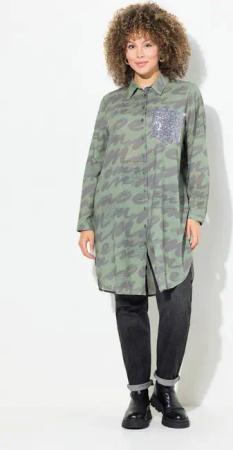 Ulla Popken Longbluse Longbluse Scribble-Muster Hemdkragen Langarm