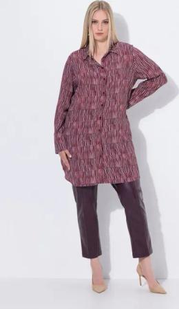 Ulla Popken Longbluse Longbluse Streifen A-Linie Hemdkragen Langarm