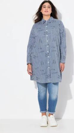 Ulla Popken Longbluse Longbluse Streifen Schriftmuster Hemdkragen