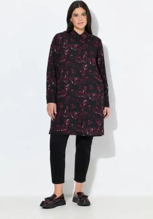 Ulla Popken Longbluse Longbluse Taschen A-Linie Hemdkragen Langarm