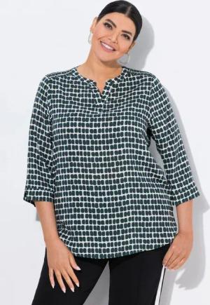 Ulla Popken Longbluse Satinbluse Smok-Schulter Tunika-Ausschnitt 3/4-Arm