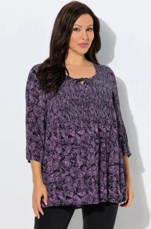 Ulla Popken Longbluse Smokbluse Bluse Rundhals 3/4-Arm Rückenfalte