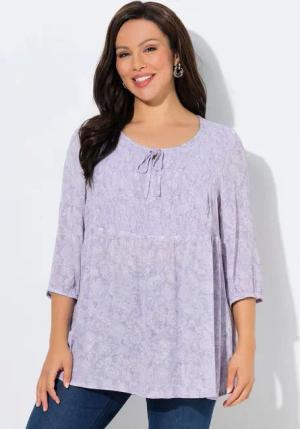 Ulla Popken Longbluse Smokbluse Bluse Rundhals 3/4-Arm Rückenfalte