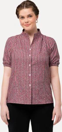 Ulla Popken Longbluse Trachtenbluse Karo Kelchkragen V-Ausschnitt