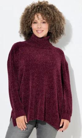 Ulla Popken Longpullover Chenille-Pullover Oversized Stehkragen Langarm