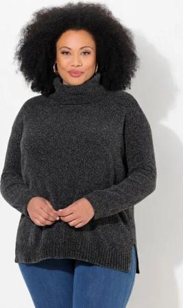 Ulla Popken Longpullover Chenille-Pullover Oversized Stehkragen Langarm