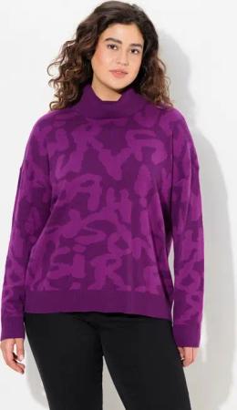 Ulla Popken Longpullover Pullover Buchstaben gerippter Rollkragen Langarm