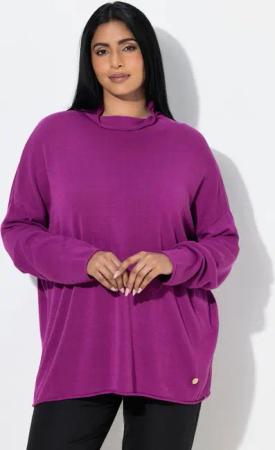 Ulla Popken Longpullover Pullover Rollkanten Boxy Stehkragen Langarm